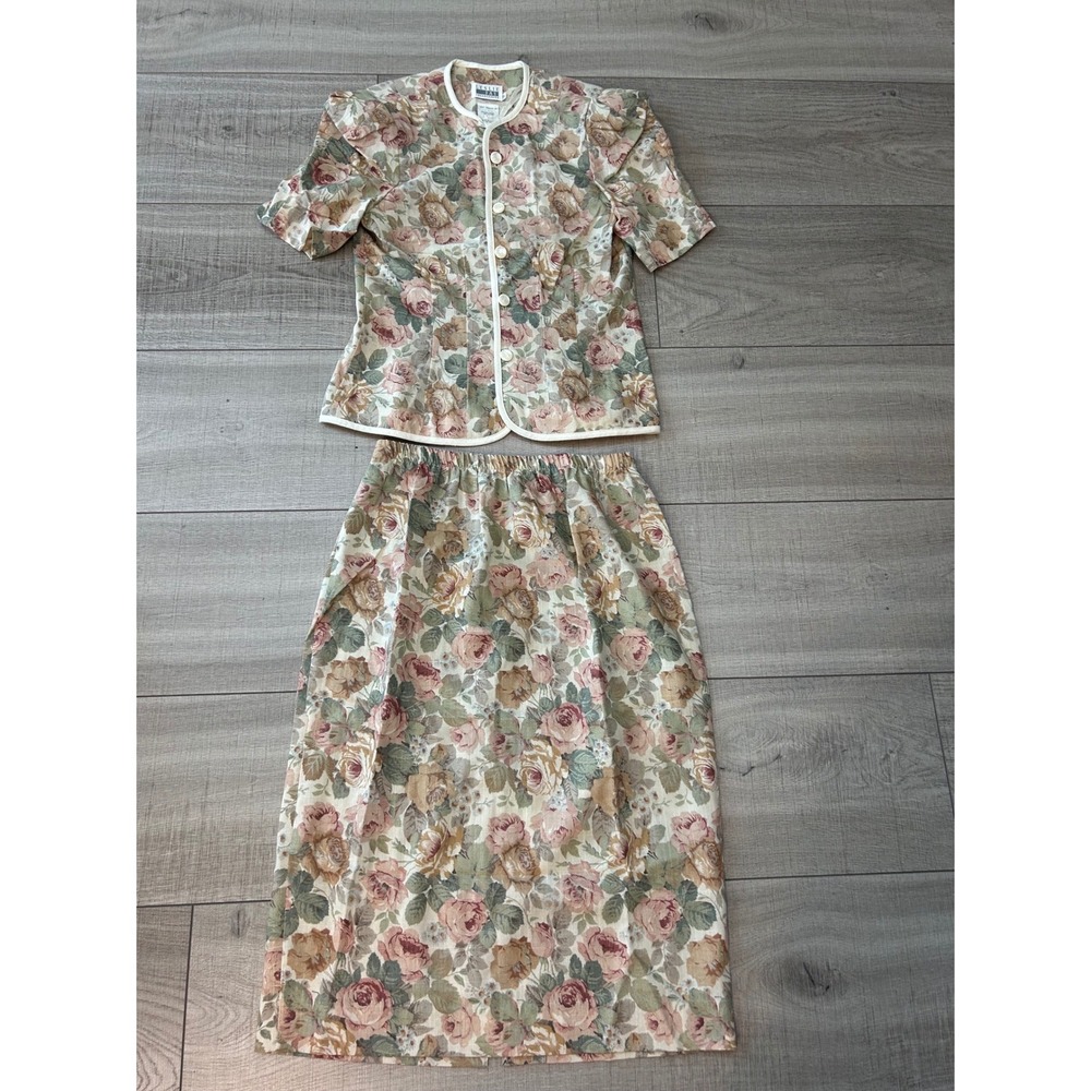 Vintage‎ 90s Floral Skirt Set Cottagecore Rose Print Matching Two Piece Size 12